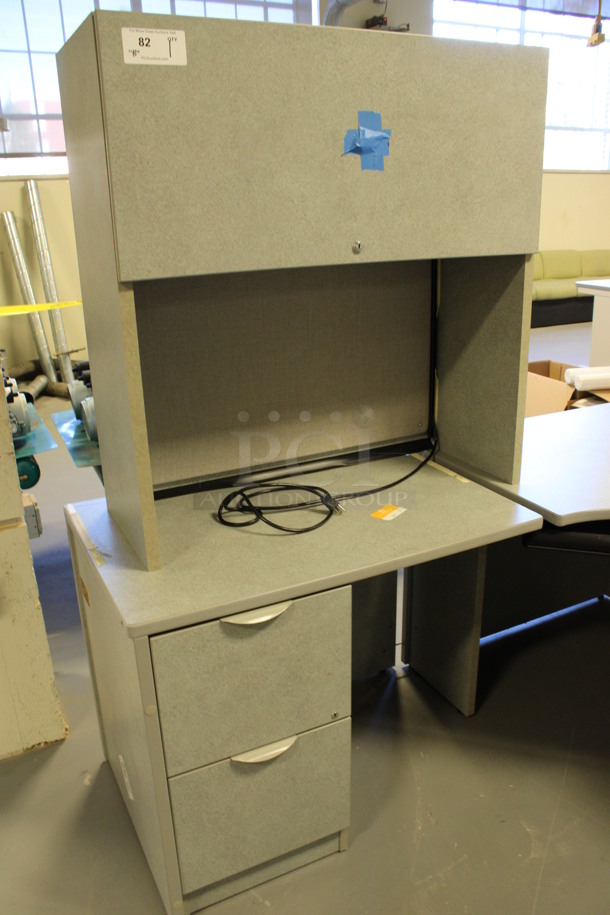 Gray L Shaped Desk Set Up w/ Hutch, 3 Drawer Filing Cabinet and 2 Drawer Filing Cabinet. 72x60x67. (Room 130) - Image 3 of 6