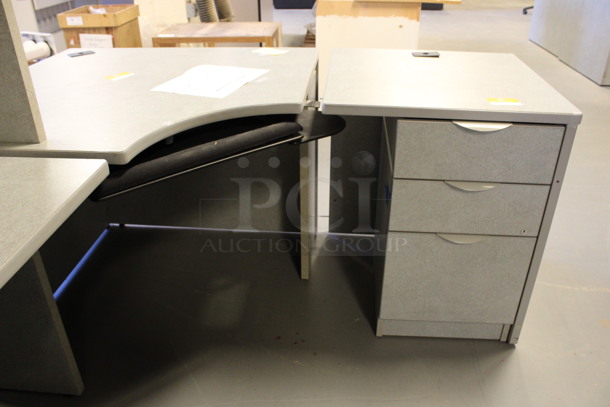 Gray L Shaped Desk Set Up w/ Hutch, 3 Drawer Filing Cabinet and 2 Drawer Filing Cabinet. 72x60x67. (Room 130) - Image 4 of 6