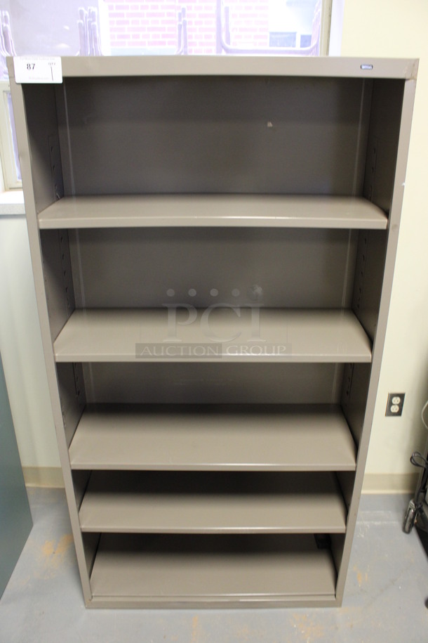 Gray Metal 5 Tier Bookshelf. 35x14x66. (Room 130)