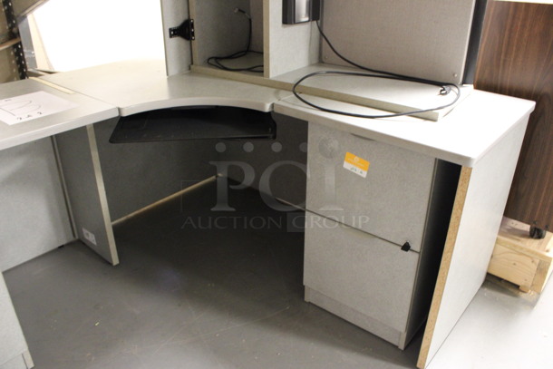 Gray L Shaped Desk Set Up w/ Hutch, 3 Drawer Filing Cabinet and 2 Drawer Filing Cabinet. 72x60x67. (Room 130) - Image 3 of 5