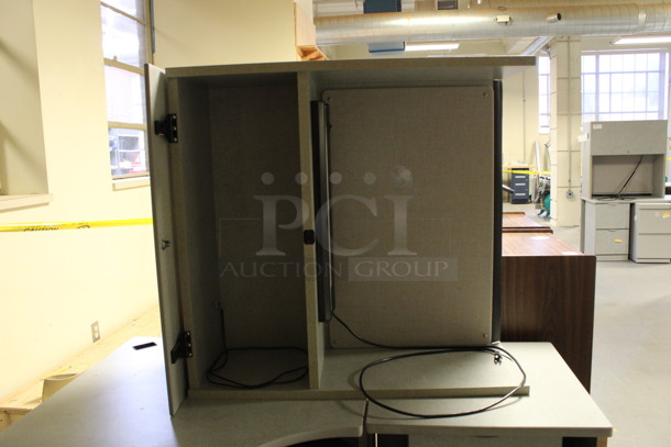 Gray L Shaped Desk Set Up w/ Hutch, 3 Drawer Filing Cabinet and 2 Drawer Filing Cabinet. 72x60x67. (Room 130) - Image 4 of 5