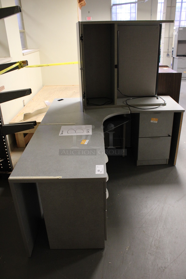 Gray L Shaped Desk Set Up w/ Hutch, 3 Drawer Filing Cabinet and 2 Drawer Filing Cabinet. 72x60x67. (Room 130) - Image 5 of 5