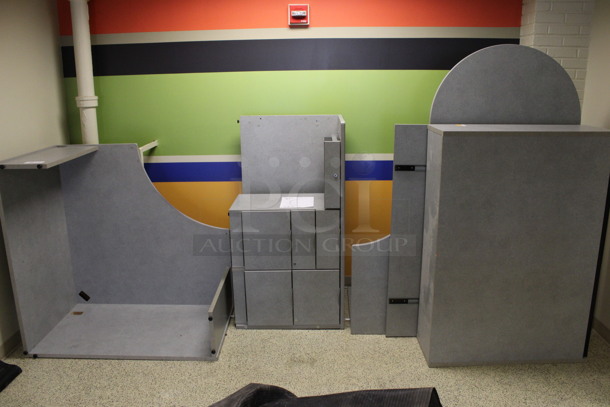 Gray U Shaped Desk Set Up w/ Hutch, 3 Drawer Filing Cabinet and 2 Drawer Filing Cabinet. 100x103x67. (Hallway) - Image 2 of 5