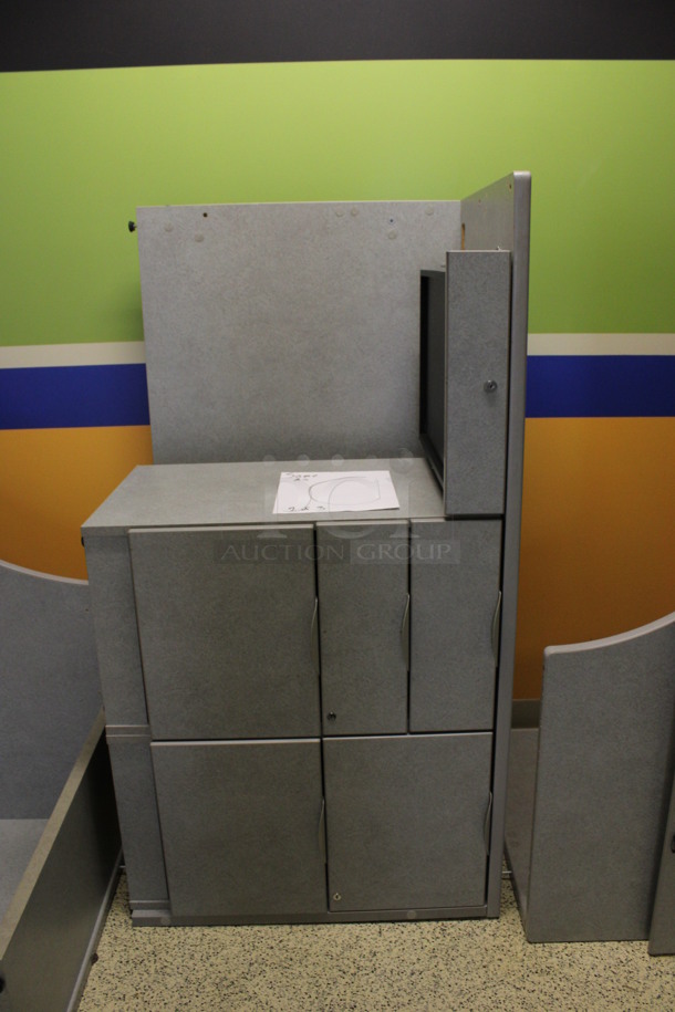 Gray U Shaped Desk Set Up w/ Hutch, 3 Drawer Filing Cabinet and 2 Drawer Filing Cabinet. 100x103x67. (Hallway) - Image 4 of 5