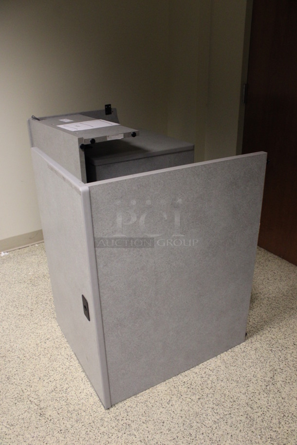 Gray L Shaped Desk Set Up w/ 3 Drawer Filing Cabinet and 2 Drawer Filing Cabinet. 72x72x29. (Hallway) - Image 3 of 5