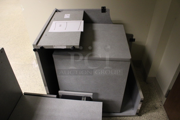 Gray L Shaped Desk Set Up w/ 3 Drawer Filing Cabinet and 2 Drawer Filing Cabinet. 72x72x29. (Hallway) - Image 4 of 5