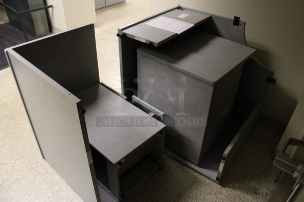 Gray L Shaped Desk Set Up w/ 3 Drawer Filing Cabinet and 2 Drawer Filing Cabinet. 72x72x29. (Hallway) - Image 5 of 5