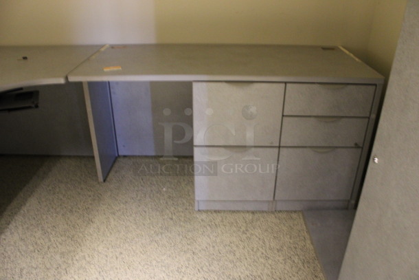 Gray L Shaped Desk Set Up w/ Hutch, 3 Drawer Filing Cabinet and 2 Drawer Filing Cabinet. 72x90x67. (Hallway) - Image 4 of 6