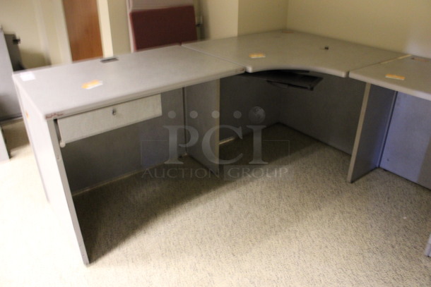 Gray L Shaped Desk Set Up w/ Hutch, 3 Drawer Filing Cabinet and 2 Drawer Filing Cabinet. 72x90x67. (Hallway) - Image 5 of 6