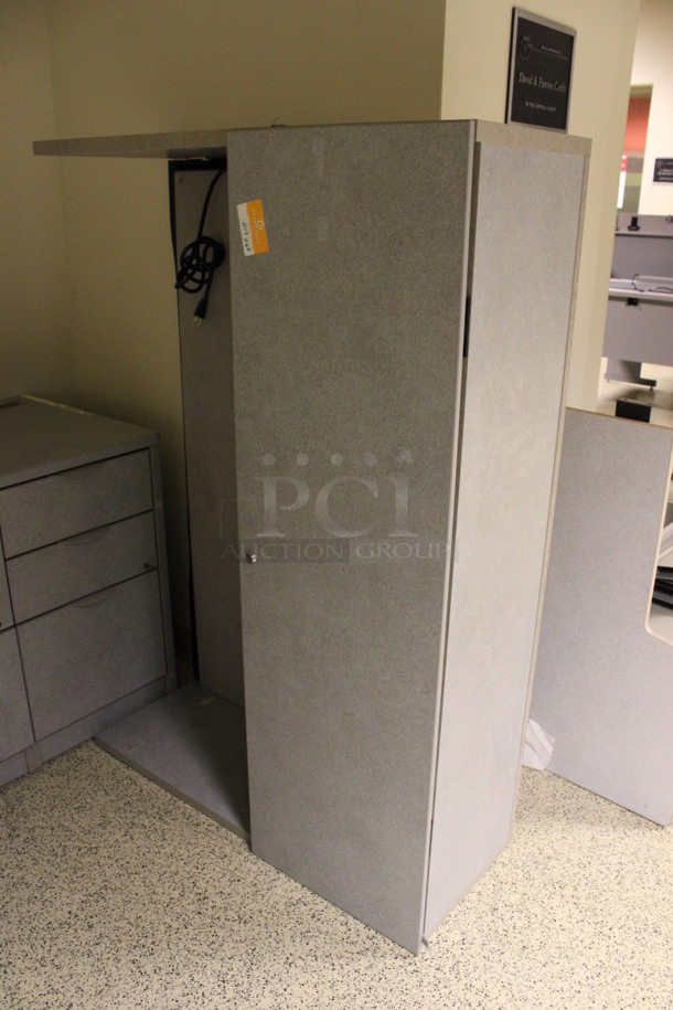 Gray L Shaped Desk Set Up w/ Hutch, 3 Drawer Filing Cabinet and 2 Drawer Filing Cabinet. 72x90x67. (Hallway) - Image 6 of 6