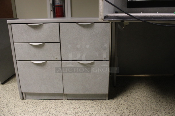 Gray L Shaped Desk Set Up w/ Hutch, Two 3 Drawer Filing Cabinet and 2 Drawer Filing Cabinet. 72x72x67. (Hallway) - Image 2 of 6