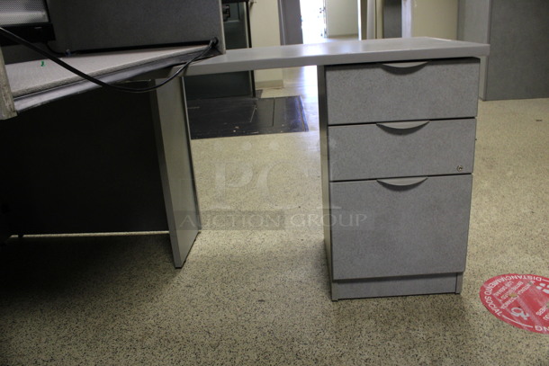 Gray L Shaped Desk Set Up w/ Hutch, Two 3 Drawer Filing Cabinet and 2 Drawer Filing Cabinet. 72x72x67. (Hallway) - Image 3 of 6