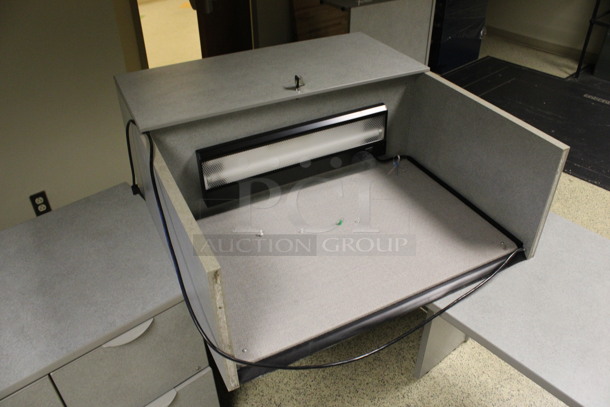 Gray L Shaped Desk Set Up w/ Hutch, Two 3 Drawer Filing Cabinet and 2 Drawer Filing Cabinet. 72x72x67. (Hallway) - Image 4 of 6