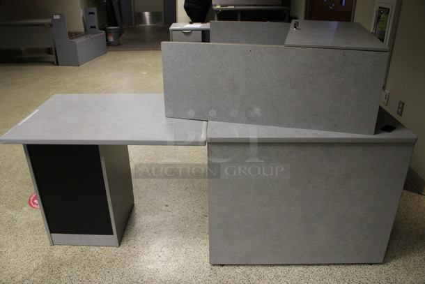 Gray L Shaped Desk Set Up w/ Hutch, Two 3 Drawer Filing Cabinet and 2 Drawer Filing Cabinet. 72x72x67. (Hallway) - Image 6 of 6