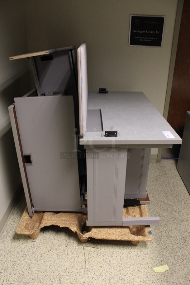 ALL ONE MONEY! Lot of Various Gray Desk Pieces; 2 Desks and Hutch. Includes 48x24x50, 30x36x36. (Hallway) - Image 1 of 5