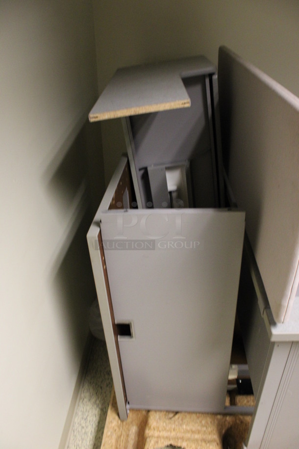 ALL ONE MONEY! Lot of Various Gray Desk Pieces; 2 Desks and Hutch. Includes 48x24x50, 30x36x36. (Hallway) - Image 5 of 5