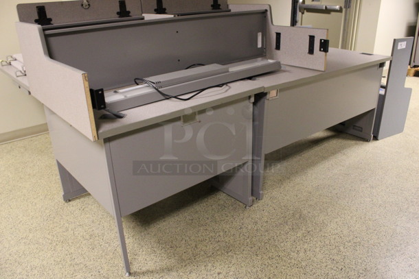 Gray L Shaped Desk Set Up w/ 2 Hutches. Includes 86x36x30. (Hallway) - Image 4 of 5