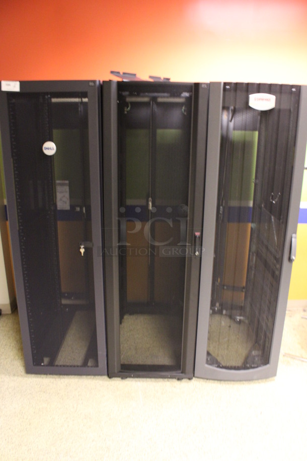 ALL ONE MONEY! Lot of 3 Black Metal Server Rack Cabinets! 24x38x79. (Hallway) - Image 1 of 4