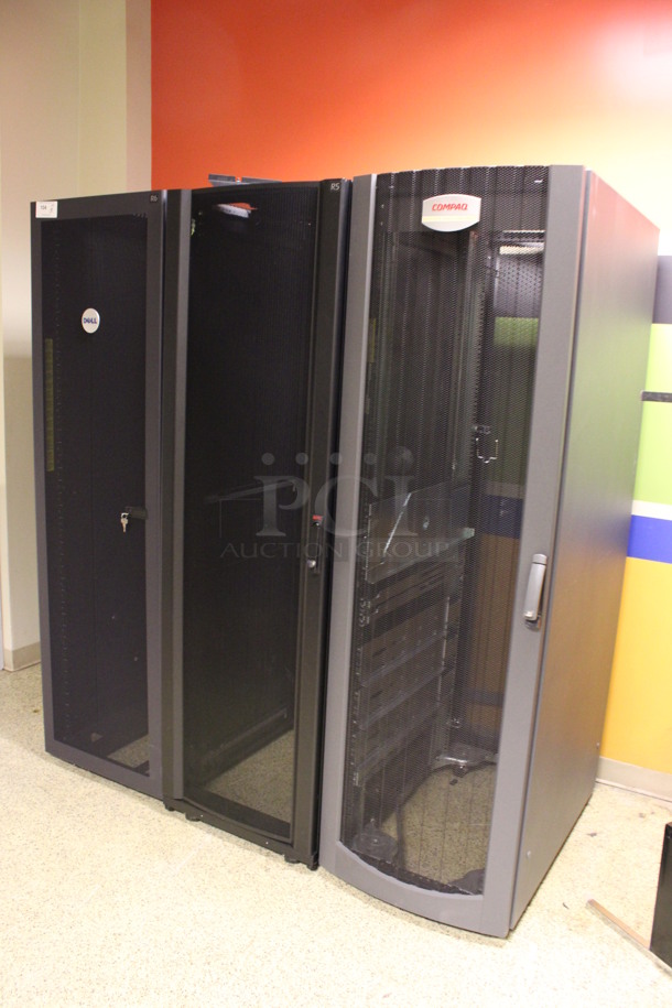 ALL ONE MONEY! Lot of 3 Black Metal Server Rack Cabinets! 24x38x79. (Hallway) - Image 2 of 4