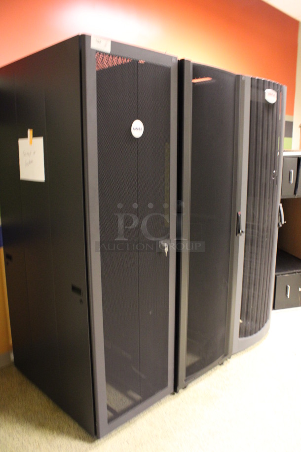 ALL ONE MONEY! Lot of 3 Black Metal Server Rack Cabinets! 24x38x79. (Hallway) - Image 3 of 4