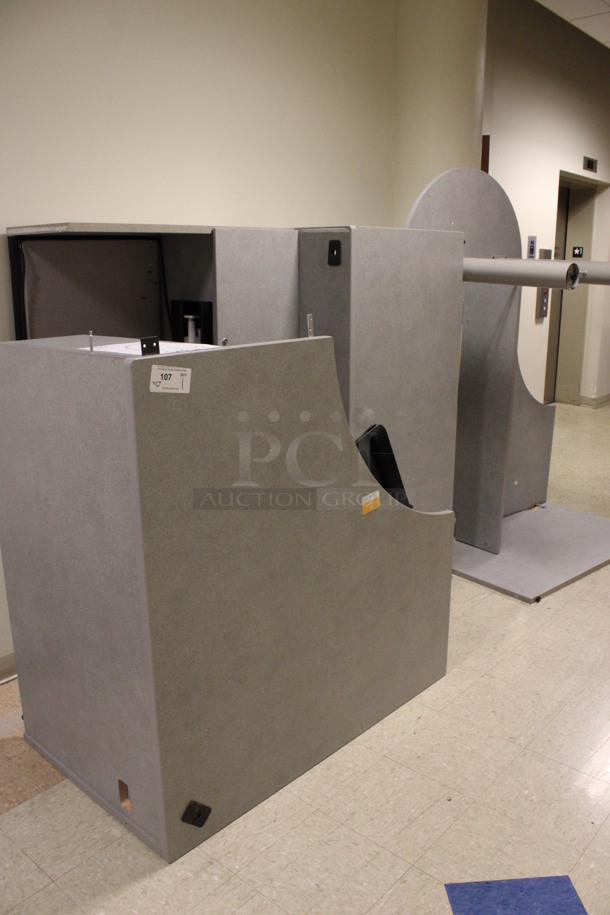 Gray U Shaped Desk Set Up w/ Hutch, 3 Drawer Filing Cabinet and 2 Drawer Filing Cabinet. 100x103x67. (Hallway) - Image 2 of 5