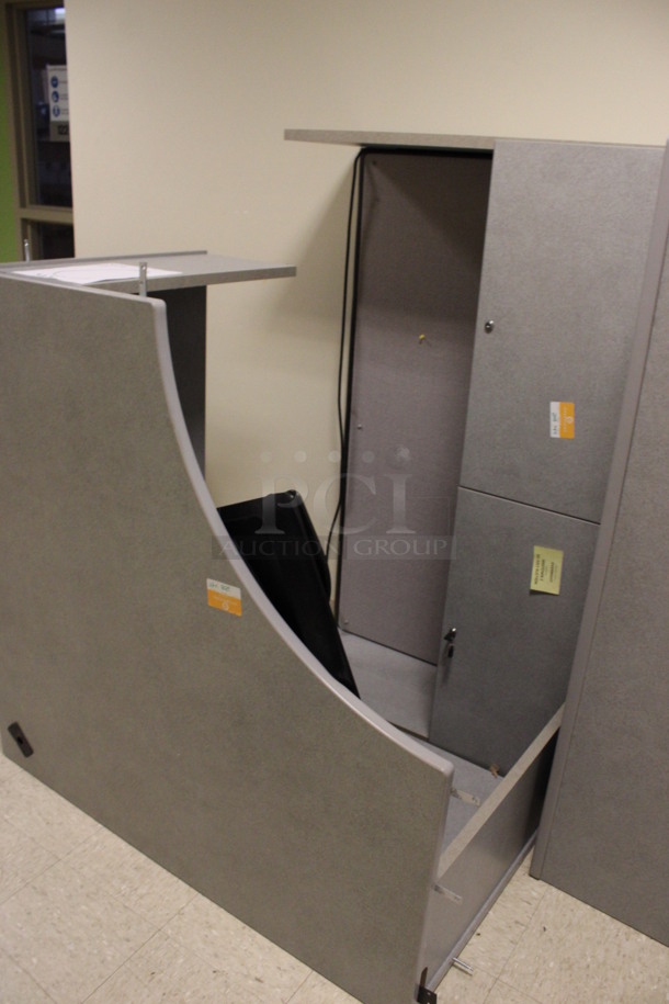 Gray U Shaped Desk Set Up w/ Hutch, 3 Drawer Filing Cabinet and 2 Drawer Filing Cabinet. 100x103x67. (Hallway) - Image 4 of 5