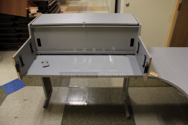 Gray L Shaped Desk Set Up w/ Hutch. 84x84x67. (Hallway) - Image 2 of 6