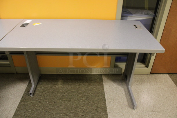 Gray L Shaped Desk Set Up w/ Hutch. 84x84x67. (Hallway) - Image 3 of 6