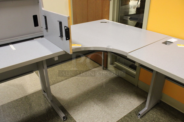 Gray L Shaped Desk Set Up w/ Hutch. 84x84x67. (Hallway) - Image 4 of 6