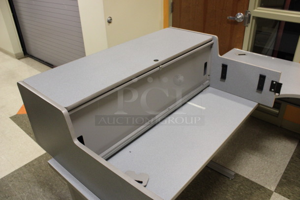 Gray L Shaped Desk Set Up w/ Hutch. 84x84x67. (Hallway) - Image 5 of 6