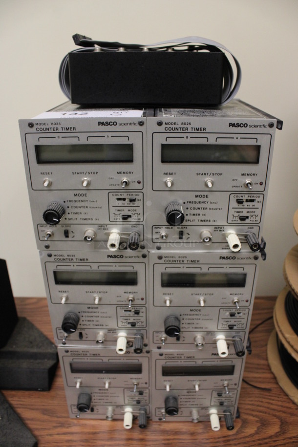 6 Pasco Scientific Model 8025 Metal Counter Timers. 9.5x7x5.5. 6 Times Your Bid! (Room 105)