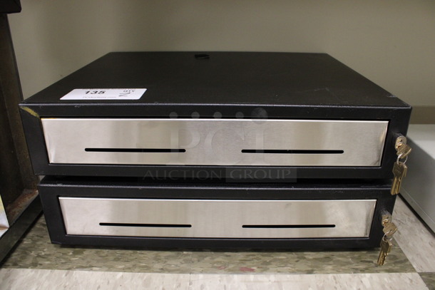 2 Black Metal Cash Drawers w/ 2 Keys. 19x15x4. 2 Times Your Bid! (Room 105) - Image 1 of 4