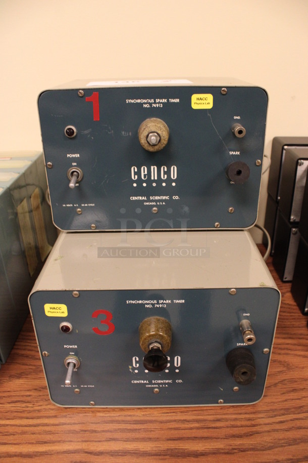 3 Cenco Synchronous Spark Timers. 8.5x6.5x6. 3 Times Your Bid! (Room 105)