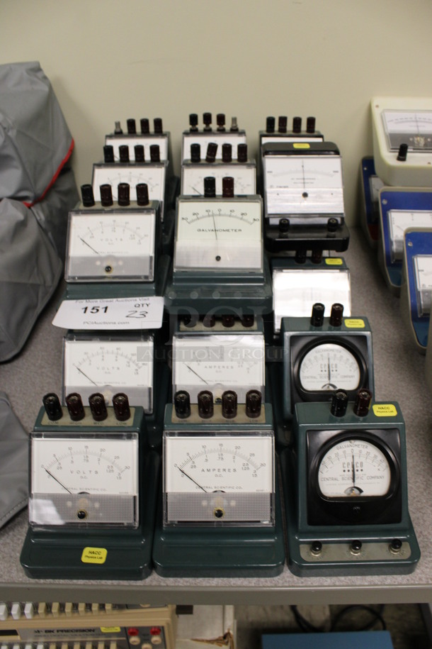 23 Various Meters Including Amperes, Volts and Galvanomters. 4x5x4.5. 23 Times Your Bid! (Room 105)