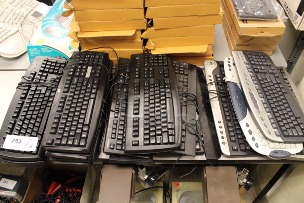 ALL ONE MONEY! Lot of 16 Various Keyboards! Includes 18.5x6.5x1.5. (Room 105)