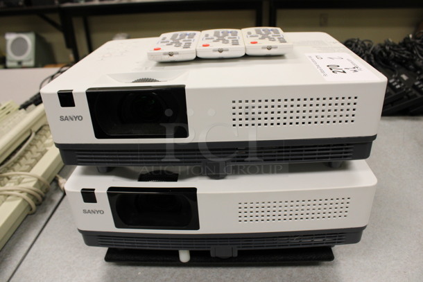 2 Sanyo Model PLC-XK3010 Projectors w/  3 Remotes. 100-120 Volts, 1 Phase. 13x9.5x4. 2 Times Your Bid! (Room 105)