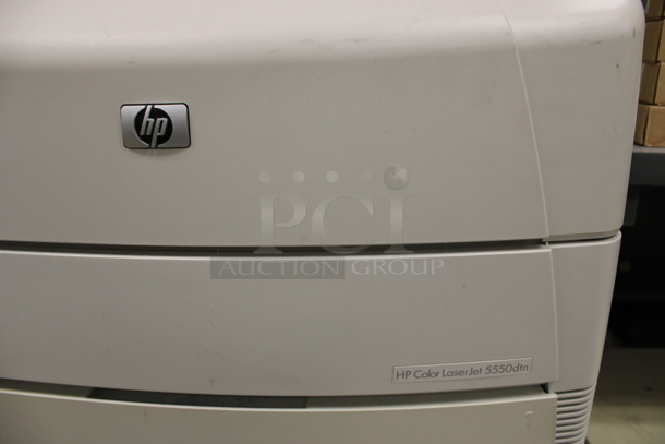 HP Color LaserJet 5550dtn Floor Style Printer w/ 2 Boxes of Ink. 25x28x36. (Room 105) - Image 7 of 8