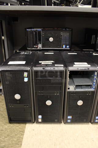 9 Dell Optiplex Computer Towers Including 745 and 780. 7.5x17x16. 9 Times Your Bid! (Room 105)