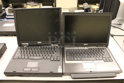 2 Various Dell 14" Laptops w/ 2 Chargers. Inspiron 7000 and Latitude D630. 13.5x10.5x1.5, 12.5x10x2. 2 Times Your Bid! (Room 105)