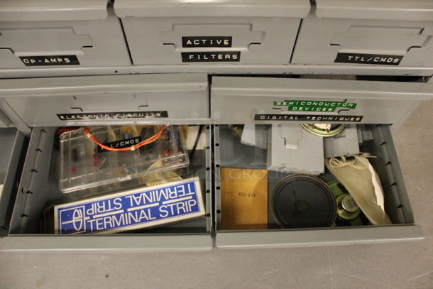 Gray Metal 14 Drawer Unit w/ Contents. 34x12x10.5. (Basement: Room 019) - Image 2 of 9