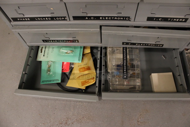 Gray Metal 14 Drawer Unit w/ Contents. 34x12x10.5. (Basement: Room 019) - Image 3 of 9