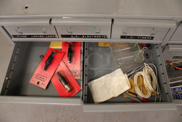 Gray Metal 14 Drawer Unit w/ Contents. 34x12x10.5. (Basement: Room 019) - Image 4 of 9
