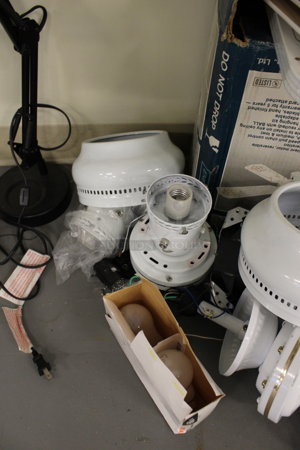 ALL ONE MONEY! Lot of Various Items Including Halogen Light, Fan, Light Fixtures! Includes 7x7x4. (Basement: Room 019) - Image 3 of 6