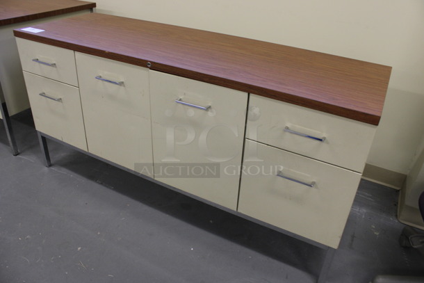 Tan Metal Counter w/ 4 Drawers, 2 Doors and Wood Pattern Countertop. 60x20x29.5. (Basement: Room 019) - Image 2 of 7