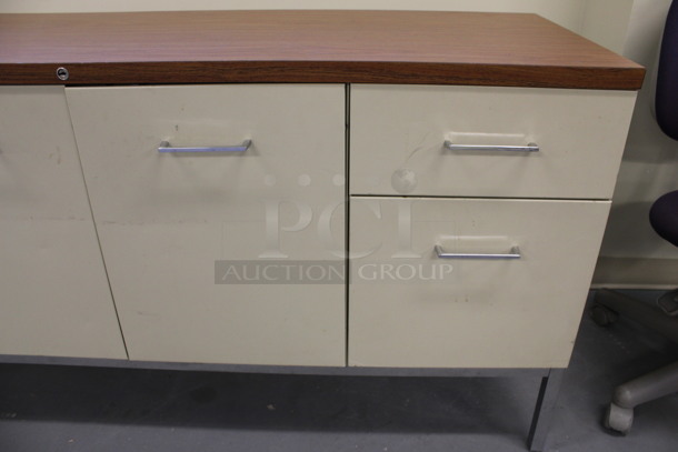 Tan Metal Counter w/ 4 Drawers, 2 Doors and Wood Pattern Countertop. 60x20x29.5. (Basement: Room 019) - Image 3 of 7