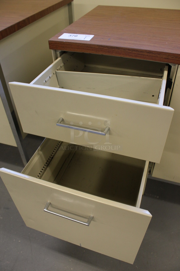 Tan Metal Counter w/ 4 Drawers, 2 Doors and Wood Pattern Countertop. 60x20x29.5. (Basement: Room 019) - Image 6 of 7