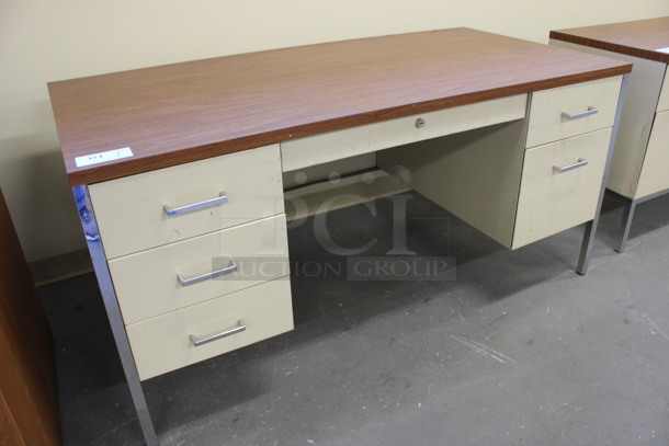 Tan Metal Desk w/ 5 Drawers and Wood Pattern Countertop. 60x30x29.5. (Basement: Room 019) - Image 2 of 6
