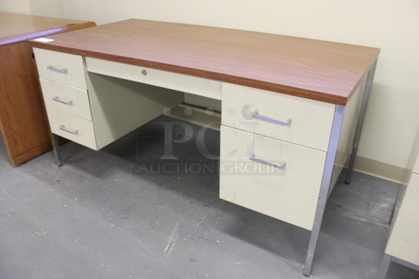 Tan Metal Desk w/ 5 Drawers and Wood Pattern Countertop. 60x30x29.5. (Basement: Room 019) - Image 3 of 6