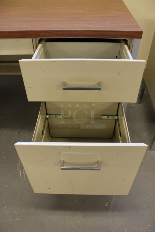 Tan Metal Desk w/ 5 Drawers and Wood Pattern Countertop. 60x30x29.5. (Basement: Room 019) - Image 4 of 6