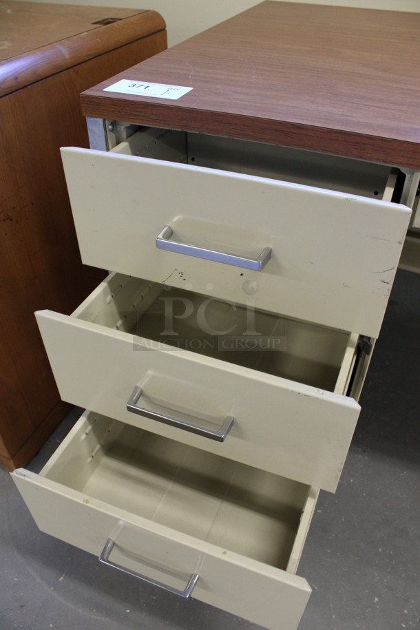 Tan Metal Desk w/ 5 Drawers and Wood Pattern Countertop. 60x30x29.5. (Basement: Room 019) - Image 5 of 6